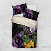 Purple New Zealand Kowhai And Piwakawaka Bedding Set Maori Ngaru Paua Shell LT14 US Twin 172cm x 218cm Purple - Polynesian Pride