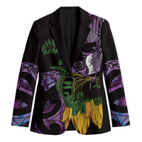 Purple New Zealand Kowhai And Piwakawaka Blazer Maori Ngaru Paua Shell LT14 Unisex Purple - Polynesian Pride