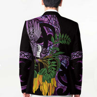 Purple New Zealand Kowhai And Piwakawaka Blazer Maori Ngaru Paua Shell LT14 - Polynesian Pride