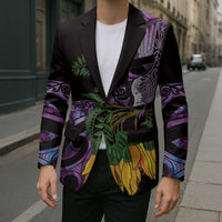 Purple New Zealand Kowhai And Piwakawaka Blazer Maori Ngaru Paua Shell LT14 - Polynesian Pride