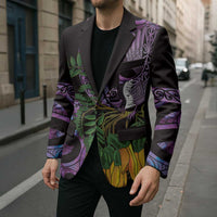 Purple New Zealand Kowhai And Piwakawaka Blazer Maori Ngaru Paua Shell LT14 - Polynesian Pride