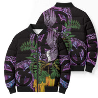 Purple New Zealand Kowhai And Piwakawaka Bomber Puffer Jacket Maori Ngaru Paua Shell LT14 - Polynesian Pride