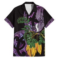 Purple New Zealand Kowhai And Piwakawaka Family Matching Mermaid Dress and Hawaiian Shirt Maori Ngaru Paua Shell LT14 Dad's Shirt - Short Sleeve Purple - Polynesian Pride