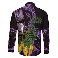 Purple New Zealand Kowhai And Piwakawaka Family Matching Mermaid Dress and Hawaiian Shirt Maori Ngaru Paua Shell LT14 - Polynesian Pride