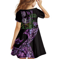 Purple New Zealand Kowhai And Piwakawaka Family Matching Off The Shoulder Long Sleeve Dress and Hawaiian Shirt Maori Ngaru Paua Shell LT14 - Polynesian Pride