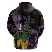Purple New Zealand Kowhai And Piwakawaka Hoodie Maori Ngaru Paua Shell LT14 - Polynesian Pride