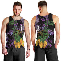 Purple New Zealand Kowhai And Piwakawaka Men Tank Top Maori Ngaru Paua Shell LT14 - Polynesian Pride