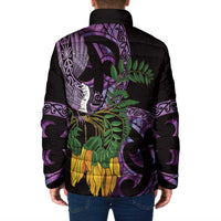 Purple New Zealand Kowhai And Piwakawaka Padded Jacket Maori Ngaru Paua Shell LT14 - Polynesian Pride
