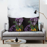Purple New Zealand Kowhai And Piwakawaka Pillow Cover Maori Ngaru Paua Shell LT14 - Polynesian Pride