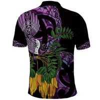Purple New Zealand Kowhai And Piwakawaka Polo Shirt Maori Ngaru Paua Shell LT14 - Polynesian Pride