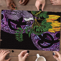 Purple New Zealand Kowhai And Piwakawaka Puzzle Maori Ngaru Paua Shell LT14 - Polynesian Pride