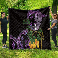 Purple New Zealand Kowhai And Piwakawaka Quilt Maori Ngaru Paua Shell LT14 - Polynesian Pride