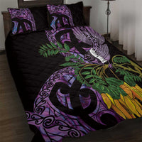 Purple New Zealand Kowhai And Piwakawaka Quilt Bed Set Maori Ngaru Paua Shell LT14 Purple - Polynesian Pride