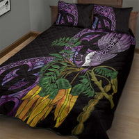 Purple New Zealand Kowhai And Piwakawaka Quilt Bed Set Maori Ngaru Paua Shell LT14 - Polynesian Pride