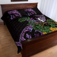 Purple New Zealand Kowhai And Piwakawaka Quilt Bed Set Maori Ngaru Paua Shell LT14 - Polynesian Pride
