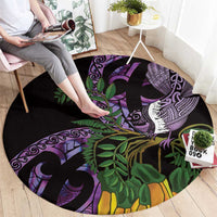 Purple New Zealand Kowhai And Piwakawaka Round Carpet Maori Ngaru Paua Shell LT14 - Polynesian Pride