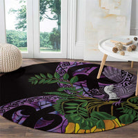 Purple New Zealand Kowhai And Piwakawaka Round Carpet Maori Ngaru Paua Shell LT14 - Polynesian Pride