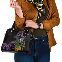 Purple New Zealand Kowhai And Piwakawaka Shoulder Handbag Maori Ngaru Paua Shell LT14 - Polynesian Pride