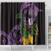Purple New Zealand Kowhai And Piwakawaka Shower Curtain Maori Ngaru Paua Shell LT14 - Polynesian Pride