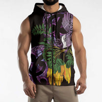 Purple New Zealand Kowhai And Piwakawaka Sleeveless Zip Hoodie Maori Ngaru Paua Shell LT14 - Polynesian Pride