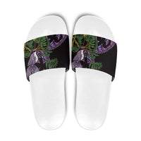Purple New Zealand Kowhai And Piwakawaka Slide Sandals Maori Ngaru Paua Shell LT14 Purple - Polynesian Pride