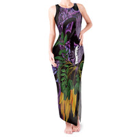 Purple New Zealand Kowhai And Piwakawaka Tank Maxi Dress Maori Ngaru Paua Shell LT14 Women Purple - Polynesian Pride