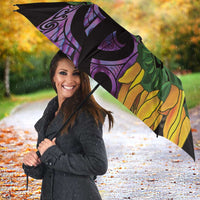 Purple New Zealand Kowhai And Piwakawaka Umbrella Maori Ngaru Paua Shell LT14 - Polynesian Pride
