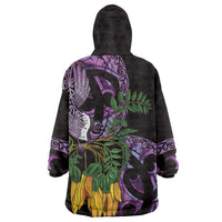 Purple New Zealand Kowhai And Piwakawaka Wearable Blanket Hoodie Maori Ngaru Paua Shell LT14 - Polynesian Pride