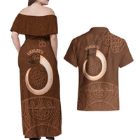 Vanuatu Indipendens Dei Couples Matching Off Shoulder Maxi Dress and Hawaiian Shirt Yumi Sand Drawing Turtle Mix Lapita LT14 - Polynesian Pride