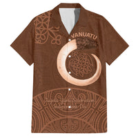 Vanuatu Indipendens Dei Family Matching Off Shoulder Short Dress and Hawaiian Shirt Yumi Sand Drawing Turtle Mix Lapita LT14 Dad's Shirt - Short Sleeve Brown - Polynesian Pride