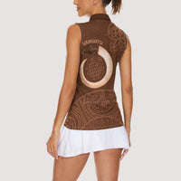 Vanuatu Indipendens Dei Women Sleeveless Polo Shirt Yumi Sand Drawing Turtle Mix Lapita LT14 - Polynesian Pride