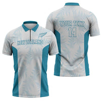 Custom New Zealand Silver Fern Football Zipper Polo Shirt Come On All White LT14 - Polynesian Pride