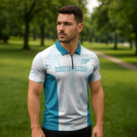 Custom New Zealand Silver Fern Football Zipper Polo Shirt Come On All White LT14 - Polynesian Pride