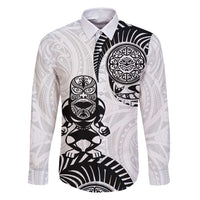 Custom Aotearoa Football Family Matching Mermaid Dress and Hawaiian Shirt NZ Maori Tiki Go Champions LT14 Dad's Shirt - Long Sleeve White - Polynesian Pride