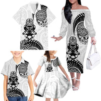 Custom Aotearoa Football Family Matching Off The Shoulder Long Sleeve Dress and Hawaiian Shirt NZ Maori Tiki Go Champions