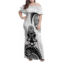 Custom Aotearoa Football Family Matching Off Shoulder Maxi Dress and Hawaiian Shirt NZ Maori Tiki Go Champions LT14 Mom's Dress White - Polynesian Pride