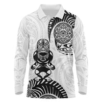 Custom Aotearoa Football Long Sleeve Polo Shirt NZ Maori Tiki Go Champions LT14 White - Polynesian Pride