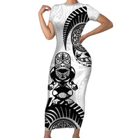 Custom Aotearoa Football Short Sleeve Bodycon Dress NZ Maori Tiki Go Champions LT14 Long Dress White - Polynesian Pride