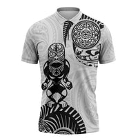 Custom Aotearoa Football Zipper Polo Shirt NZ Maori Tiki Go Champions LT14 White - Polynesian Pride
