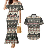 Vintage Bula Fiji Masi Couples Matching Mermaid Dress and Hawaiian Shirt Fijian Tapa Cloth LT14 Charcoal - Polynesian Pride
