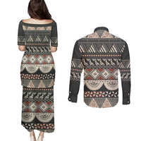 Vintage Bula Fiji Masi Couples Matching Puletasi and Long Sleeve Button Shirt Fijian Tapa Cloth LT14 - Polynesian Pride