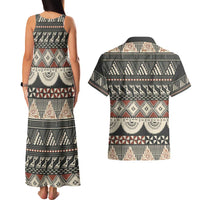 Vintage Bula Fiji Masi Couples Matching Tank Maxi Dress and Hawaiian Shirt Fijian Tapa Cloth LT14 - Polynesian Pride