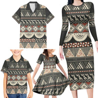 Vintage Bula Fiji Masi Family Matching Long Sleeve Bodycon Dress and Hawaiian Shirt Fijian Tapa Cloth LT14 - Polynesian Pride