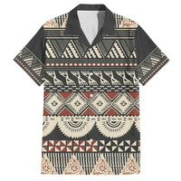 Vintage Bula Fiji Masi Family Matching Off Shoulder Maxi Dress and Hawaiian Shirt Fijian Tapa Cloth LT14 Dad's Shirt - Short Sleeve Charcoal - Polynesian Pride