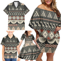Vintage Bula Fiji Masi Family Matching Off Shoulder Short Dress and Hawaiian Shirt Fijian Tapa Cloth LT14 - Polynesian Pride