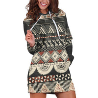 Vintage Bula Fiji Masi Hoodie Dress Fijian Tapa Cloth LT14 Charcoal - Polynesian Pride