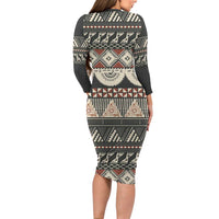 Vintage Bula Fiji Masi Long Sleeve Bodycon Dress Fijian Tapa Cloth LT14 - Polynesian Pride