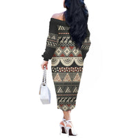 Vintage Bula Fiji Masi Off The Shoulder Long Sleeve Dress Fijian Tapa Cloth LT14 - Polynesian Pride