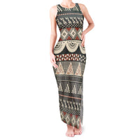 Vintage Bula Fiji Masi Tank Maxi Dress Fijian Tapa Cloth LT14 Women Charcoal - Polynesian Pride