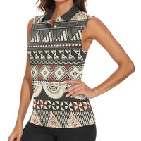 Vintage Bula Fiji Masi Women Sleeveless Polo Shirt Fijian Tapa Cloth LT14 - Polynesian Pride